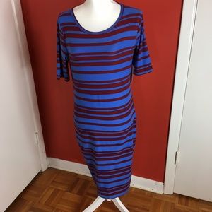 LuLaRoe JULIA ladies blue and red stripe dress